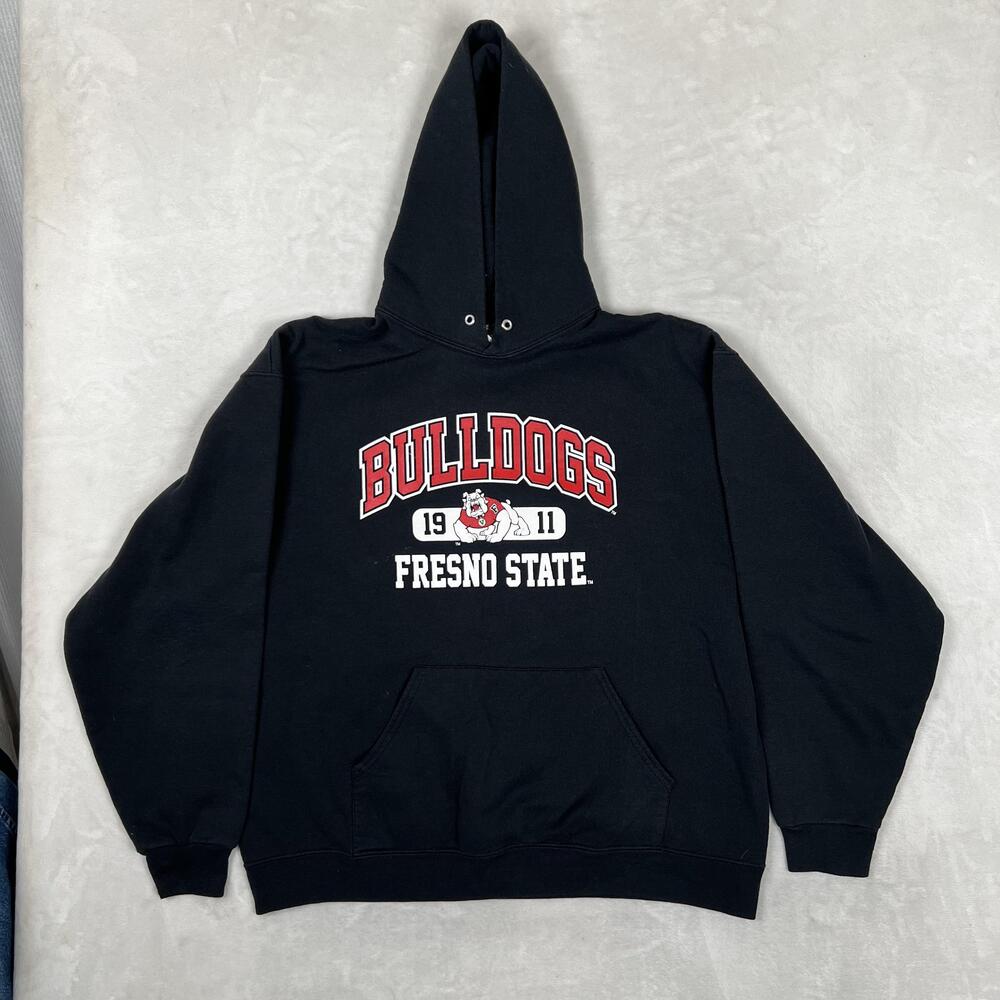 Vintage Fresno State Bulldogs Hoodie Sweatshirt Mens XL Black Fleece NCAA Y2K